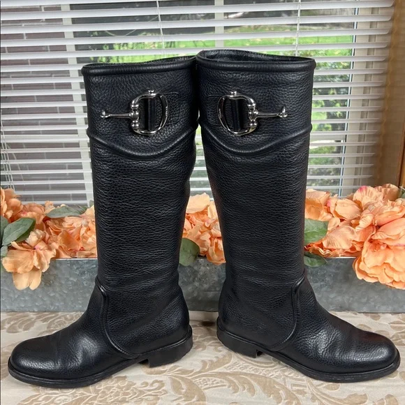 Gucci Black Leather Techno Horsebit Riding Boots Size 35.5 - Picture 9 of 17